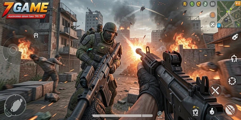 Tangkapan layar gameplay 7GAME menunjukkan aksi seru di medan pertempuran.