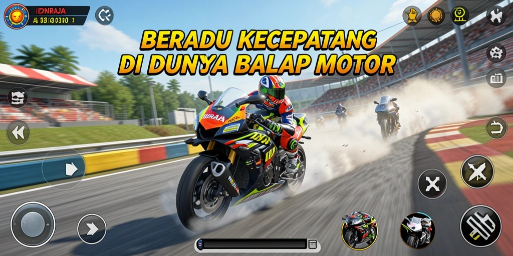 Menampilkan aksi balapan seru dari game IDNRAJA.