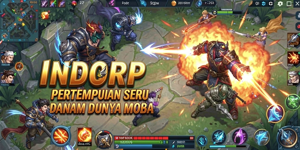 Screenshot gameplay INDORP menampilkan pertarungan epik dalam arena MOBA.