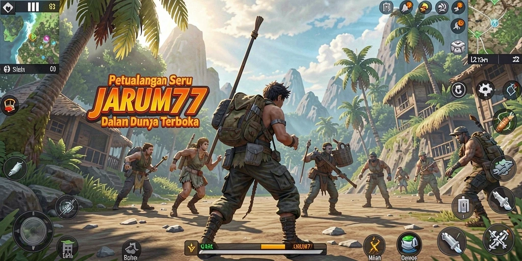 Tampilan gameplay JARUM77 yang menunjukkan eksplorasi dunia terbuka.