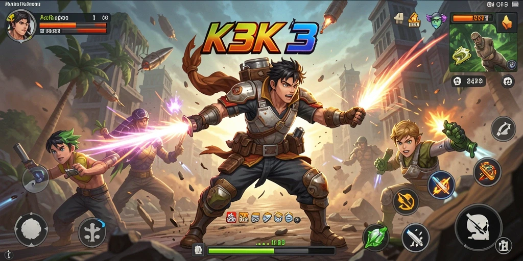 Screenshot menunjukkan aksi seru dalam pertarungan di K3K3.