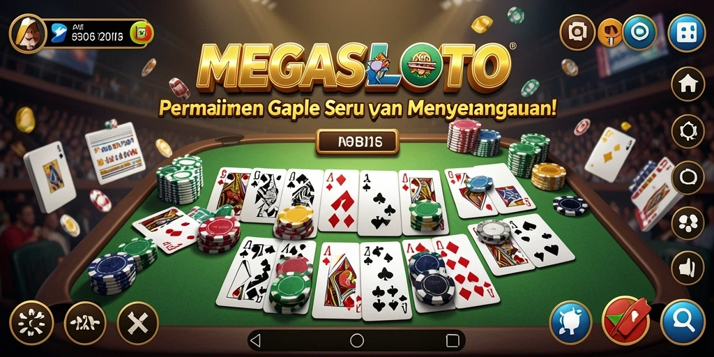 Tampilan gameplay MEGASLOTO dengan suasana Gaple yang seru.