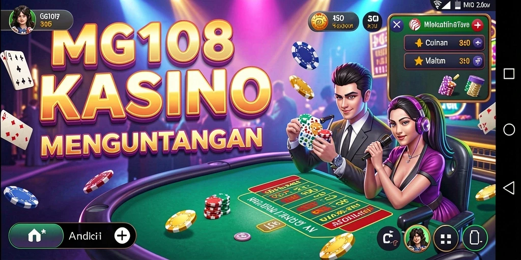 Screenshot utama MG108 menampilkan suasana bermain Kasino yang mendebarkan.
